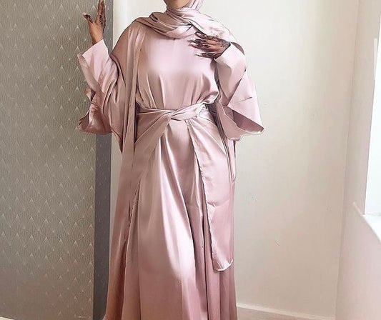 Satin three piece abaya